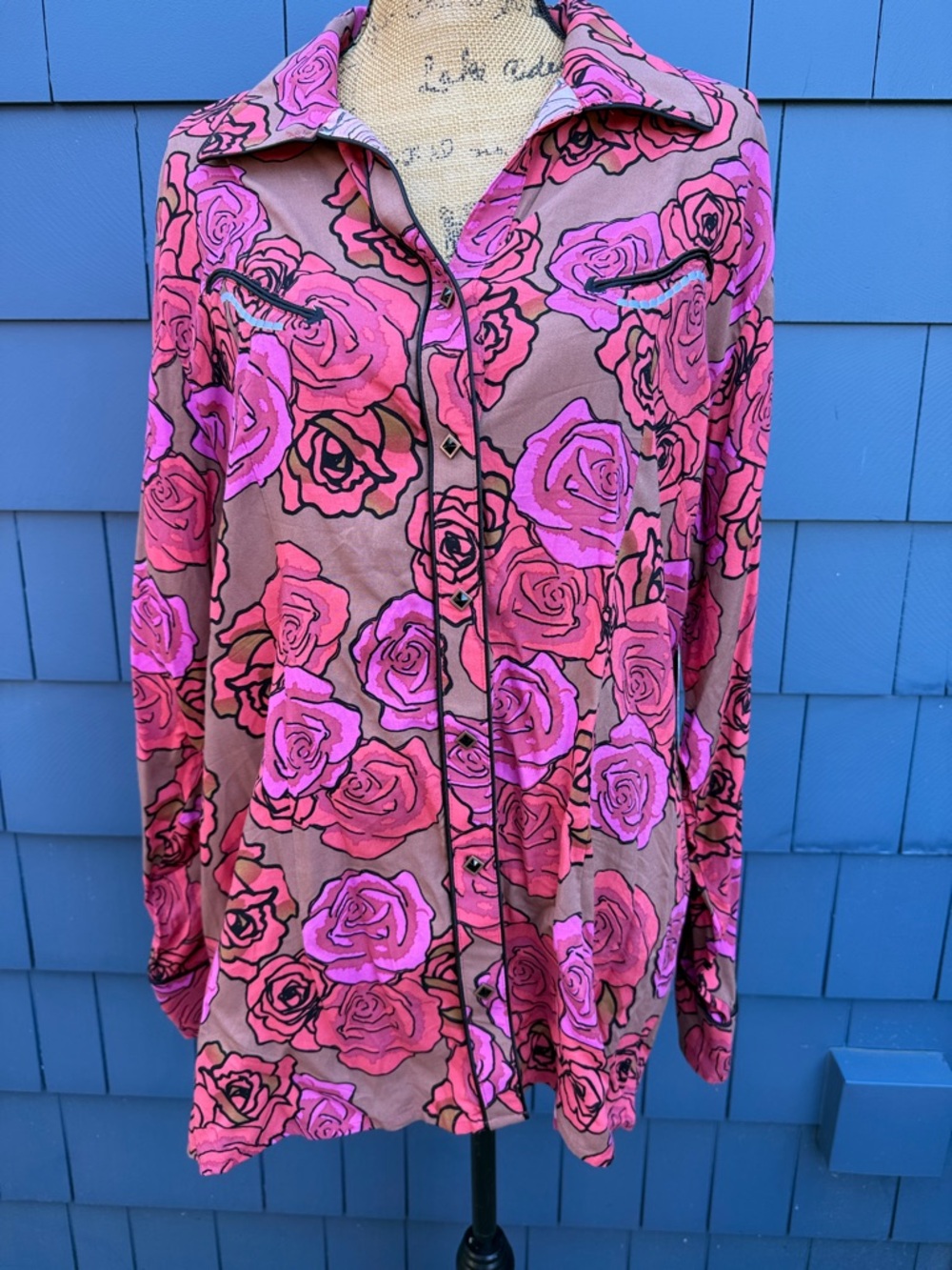 Wrangler Pink and Brown Floral Button-Up Top XXL western rodeo